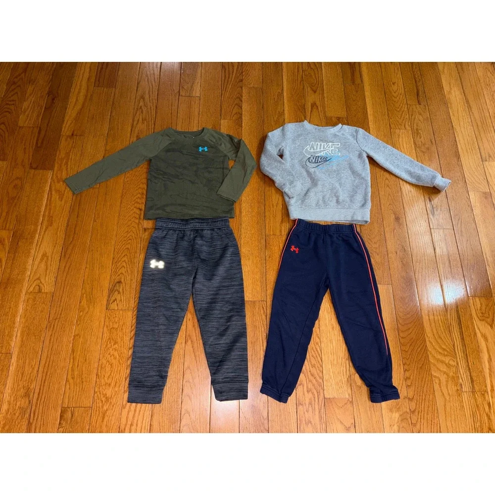 Nike Under Armour Boys Activewear Set 4T Green Camo Gray Navy Joggers Sweatshirt